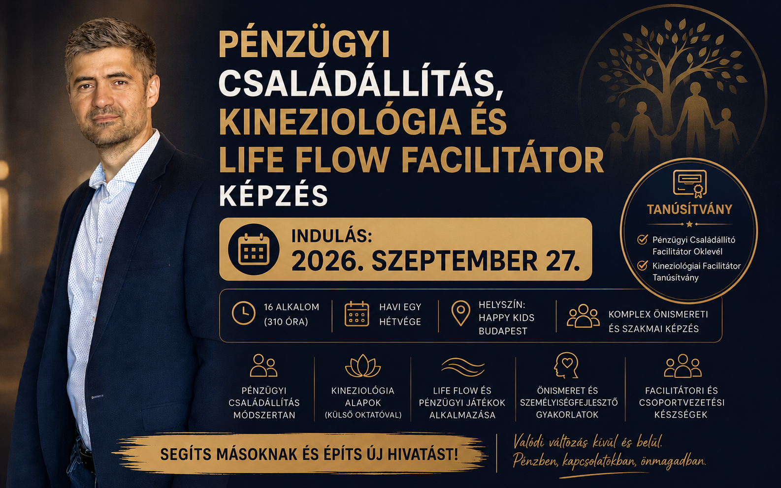 Pénzügyi családállítás, kineziológia és life flow facilitátor képzés